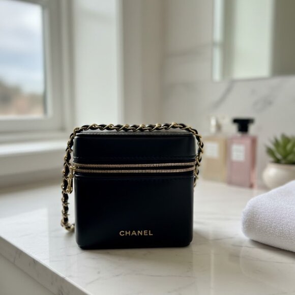 CHANEL Handbags - Chanel Black Mini Bag with Gold Chain 21 inch drop